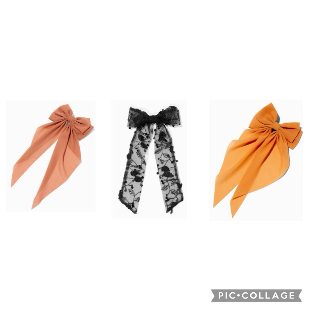 Set of 3 Long Tail Hair Bow Clips, Peach, Caramel and black roses, Claire's‎